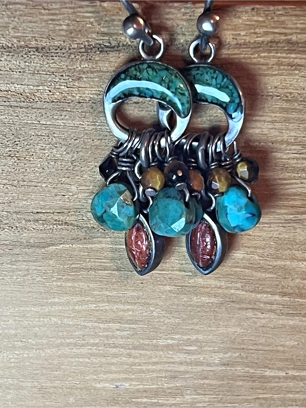 Silpada 925 Sterling Silver Turquoise Coral Tiger Eye Dangle Earrings